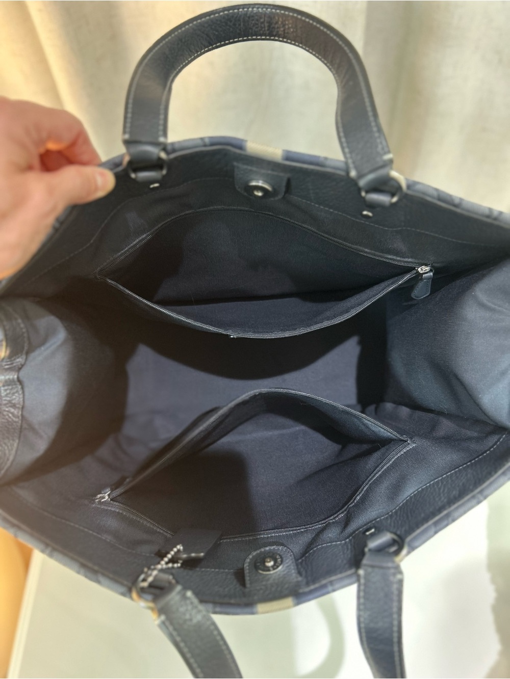 Coach Navy and Gray Signature Canvas Tote with Center Stripe - Picture 11 of 14